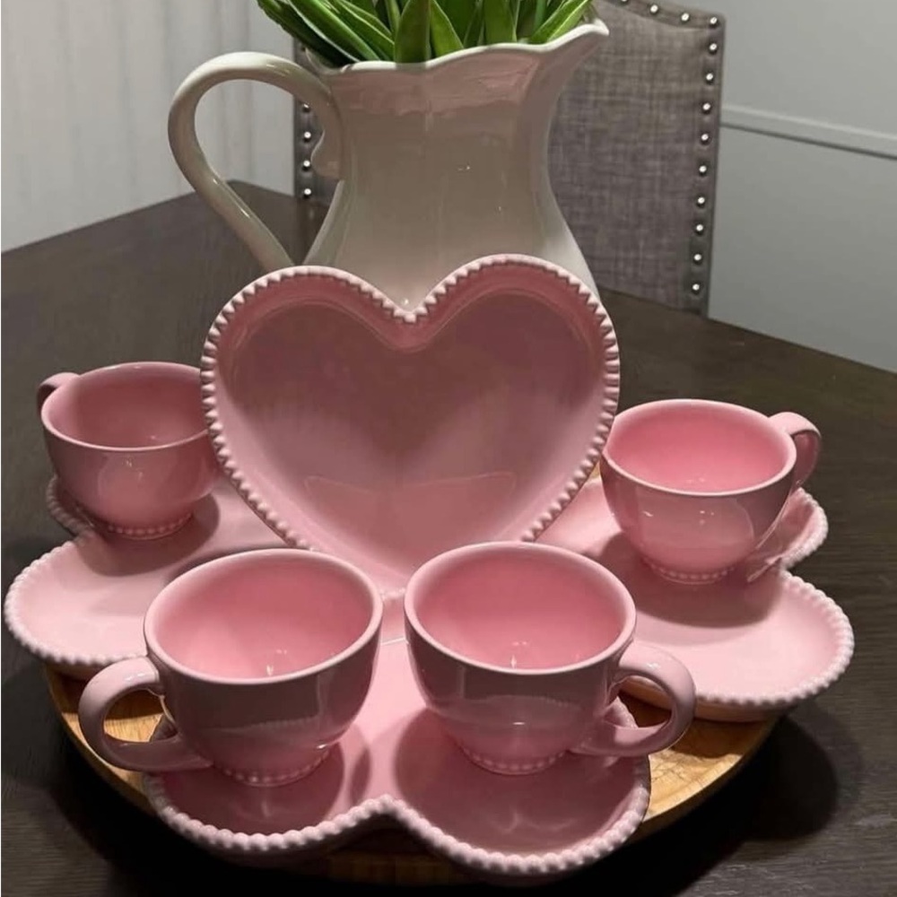 Pink Heart-Shaped Tea Set